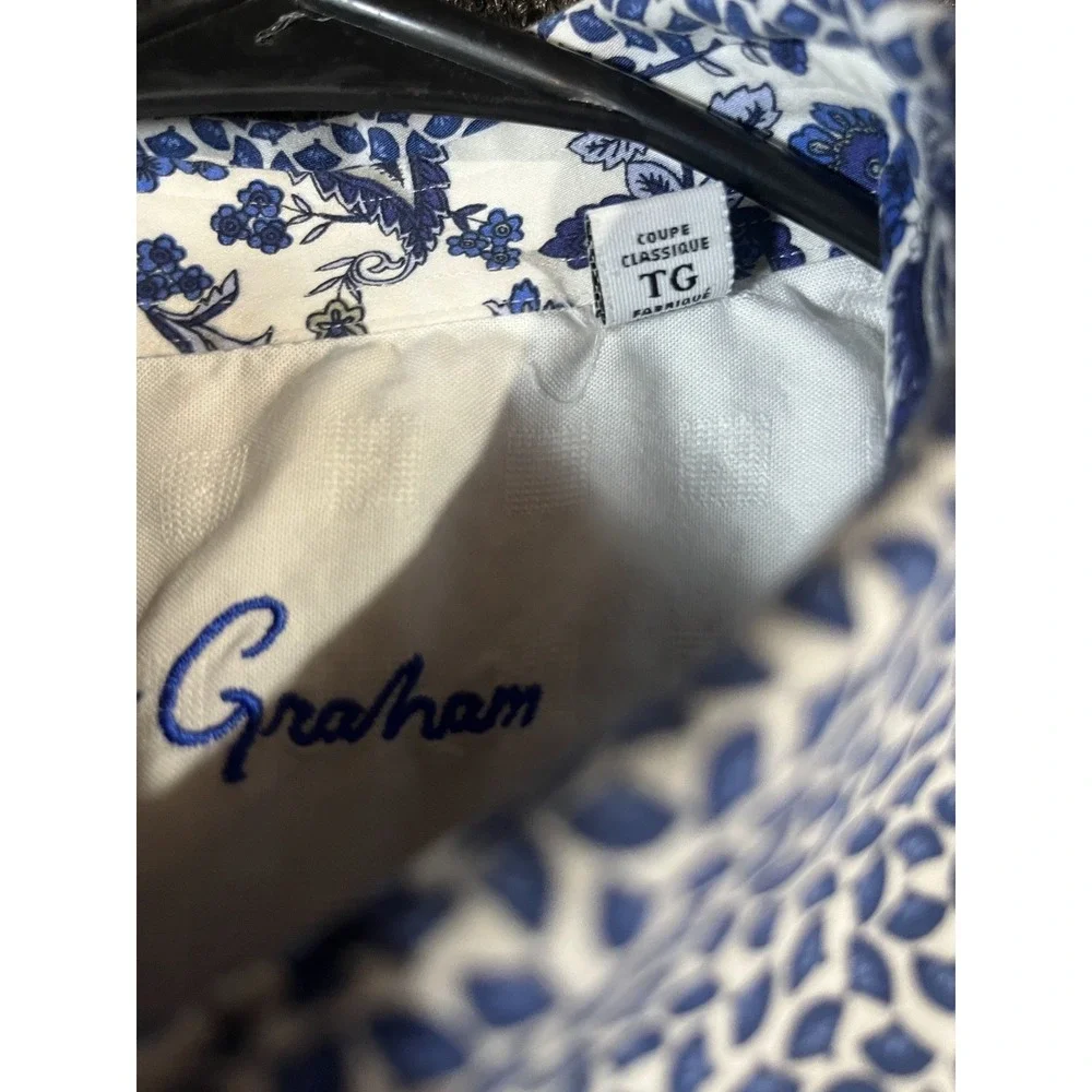 Robert Graham Mens XL Classic Fit Blue White Geometric Short Sleeve Button Shirt